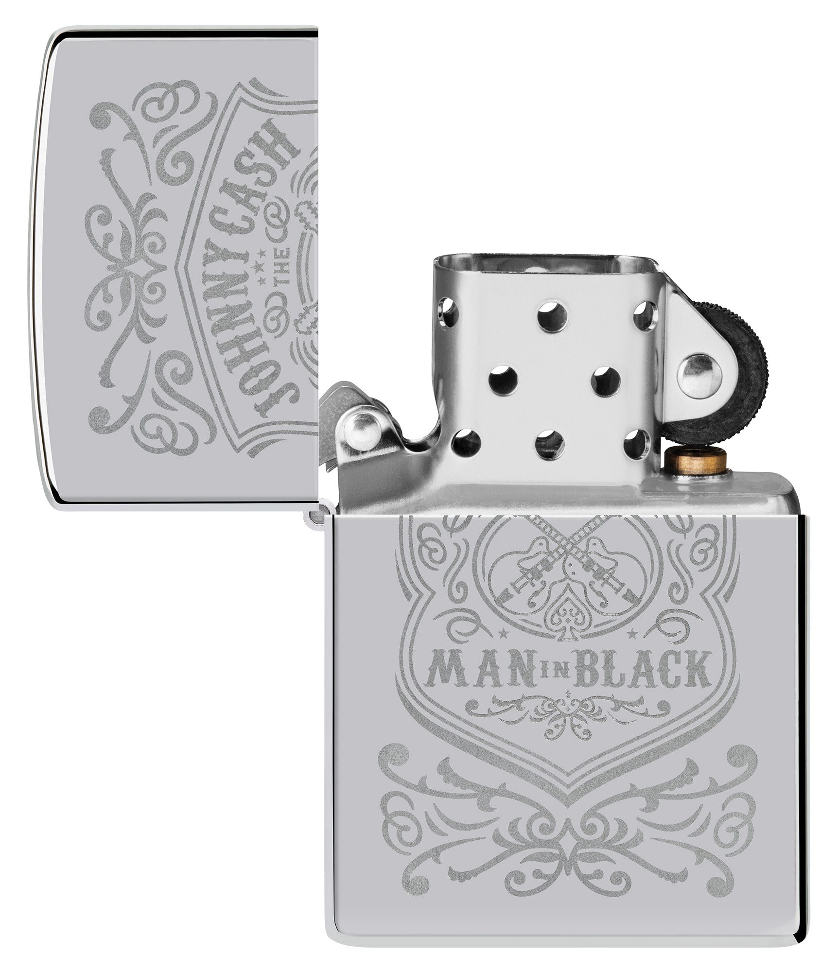 Zippo Johnny Cash Man in Black Crest Design High Polish Chrome Windproof Lighter