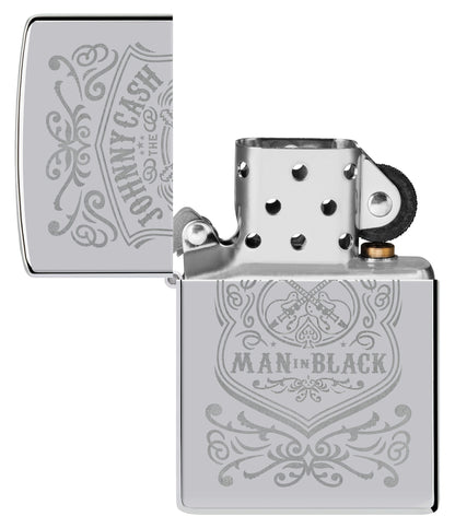 Zippo Johnny Cash Man in Black Crest Design High Polish Chrome Windproof Lighter