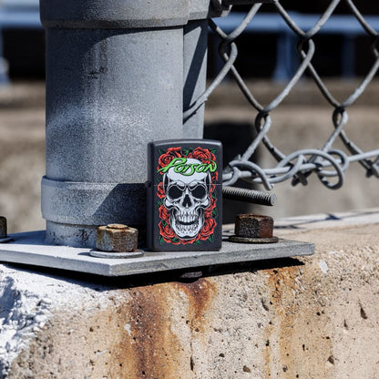 Zippo Poison Skull and Roses Design Black Matte Windproof Lighter