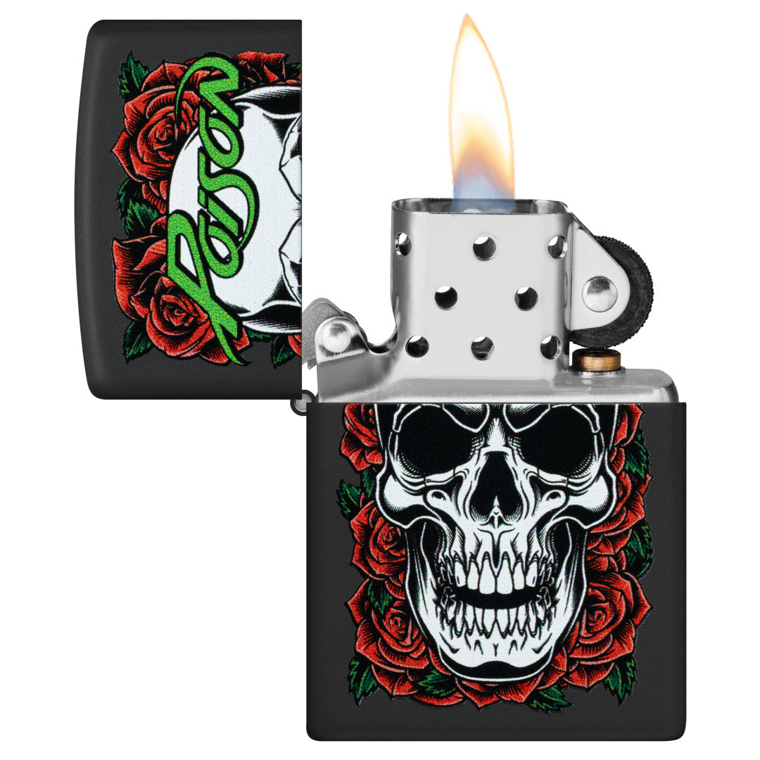 Zippo Poison Skull and Roses Design Black Matte Windproof Lighter