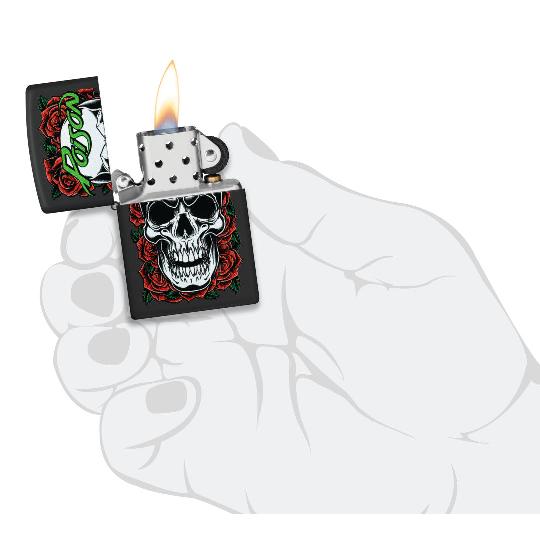 Zippo Poison Skull and Roses Design Black Matte Windproof Lighter