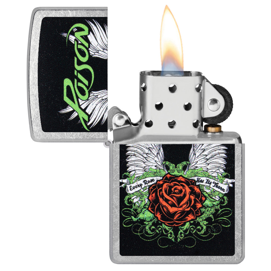 Zippo Poison Winged Rose Design Street Chrome Windproof Lighter