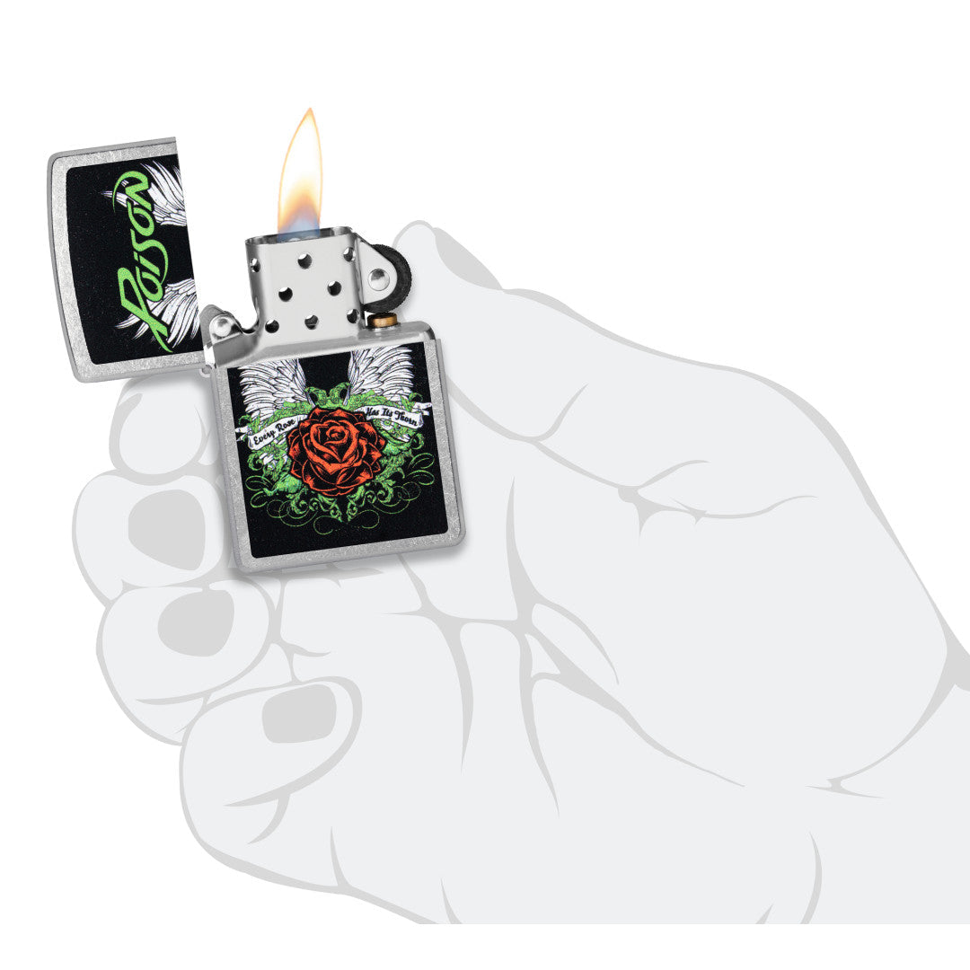 Zippo Poison Winged Rose Design Street Chrome Windproof Lighter