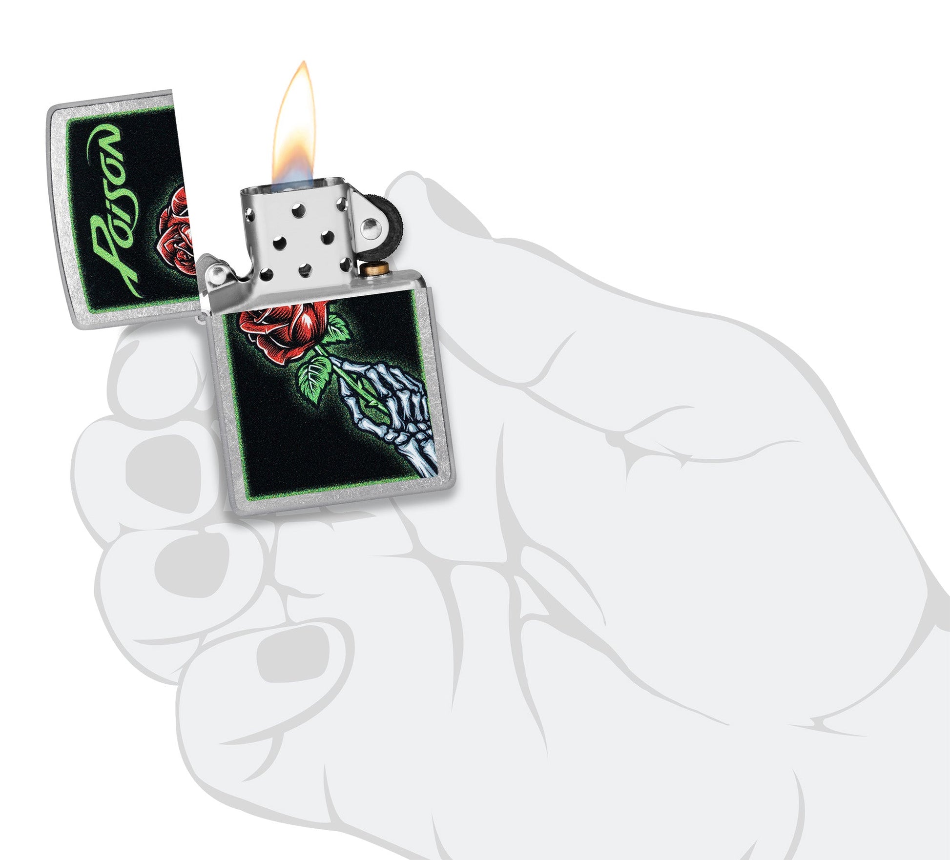 Zippo Poison Rose Design Street Chrome Windproof Lighter