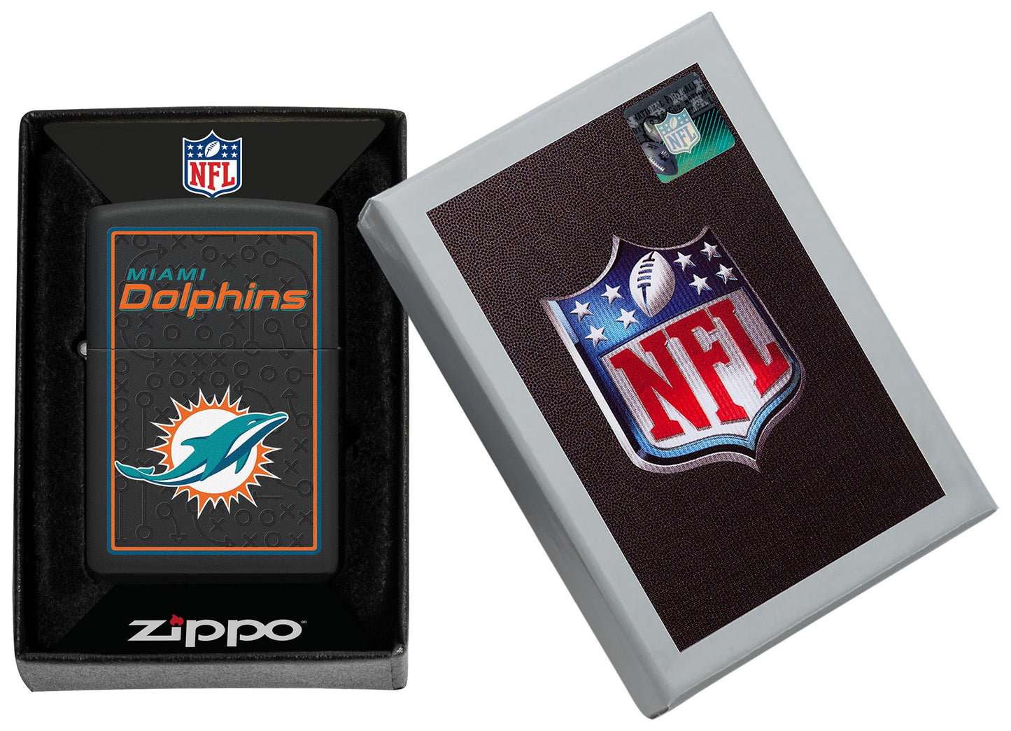 Zippo NFL Miami Dolphins Playbook Design Black Matte Windproof Lighter