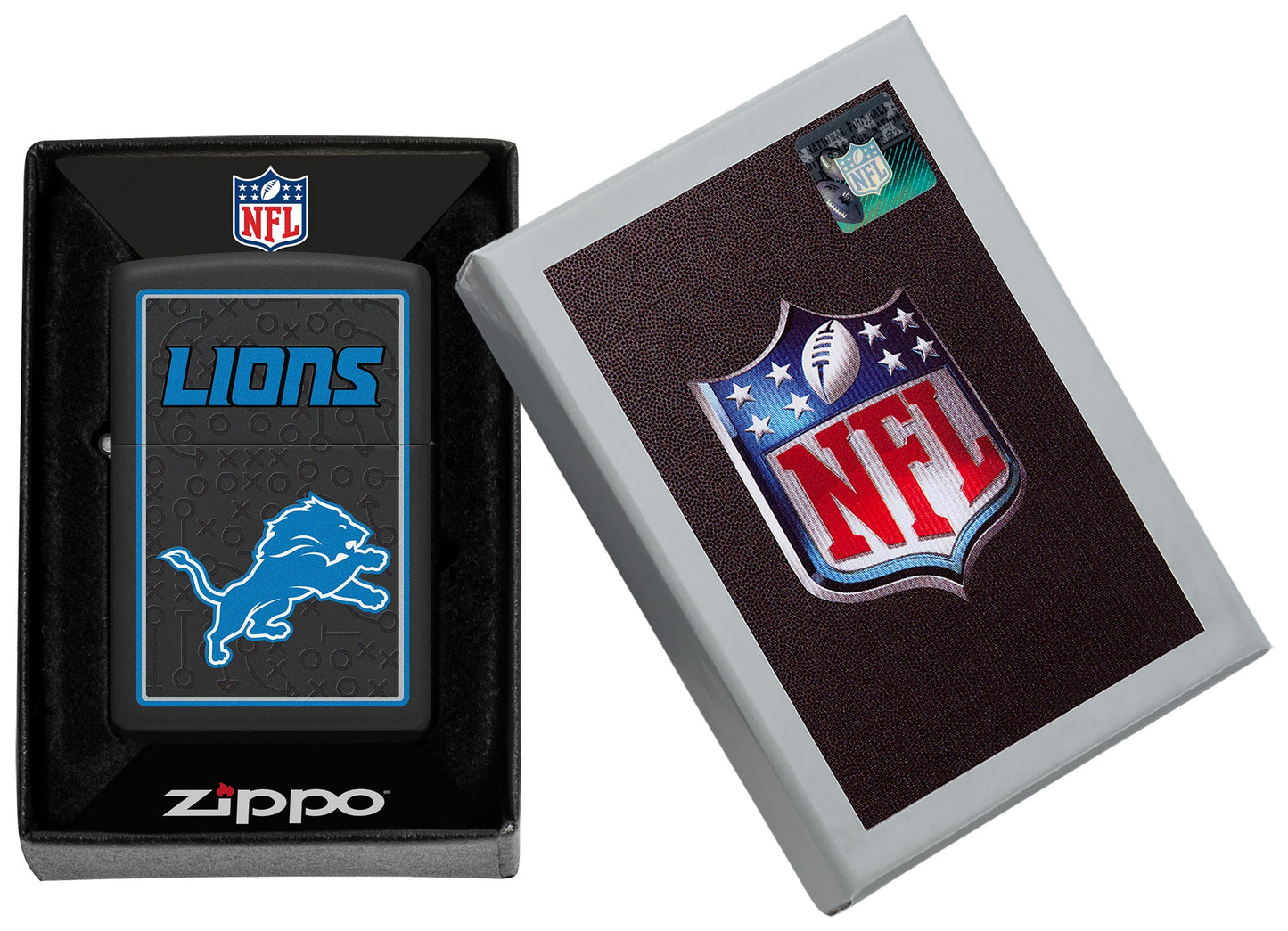 Zippo NFL Detroit Lions Playbook Design Black Matte Windproof Lighter