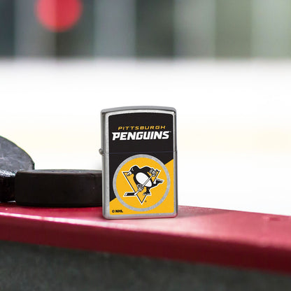 Zippo NHL® Pittsburgh Penguins® Colorblock Logo Design Street Chrome™ Windproof Lighter