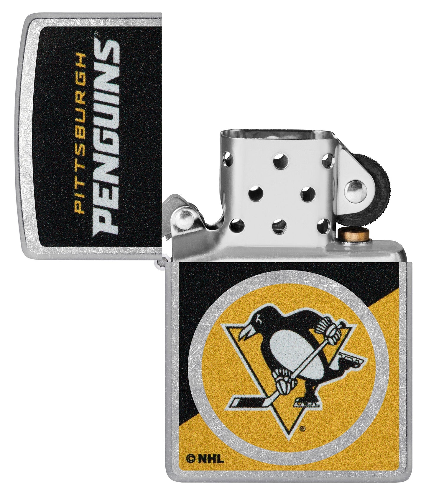 Zippo NHL® Pittsburgh Penguins® Colorblock Logo Design Street Chrome™ Windproof Lighter