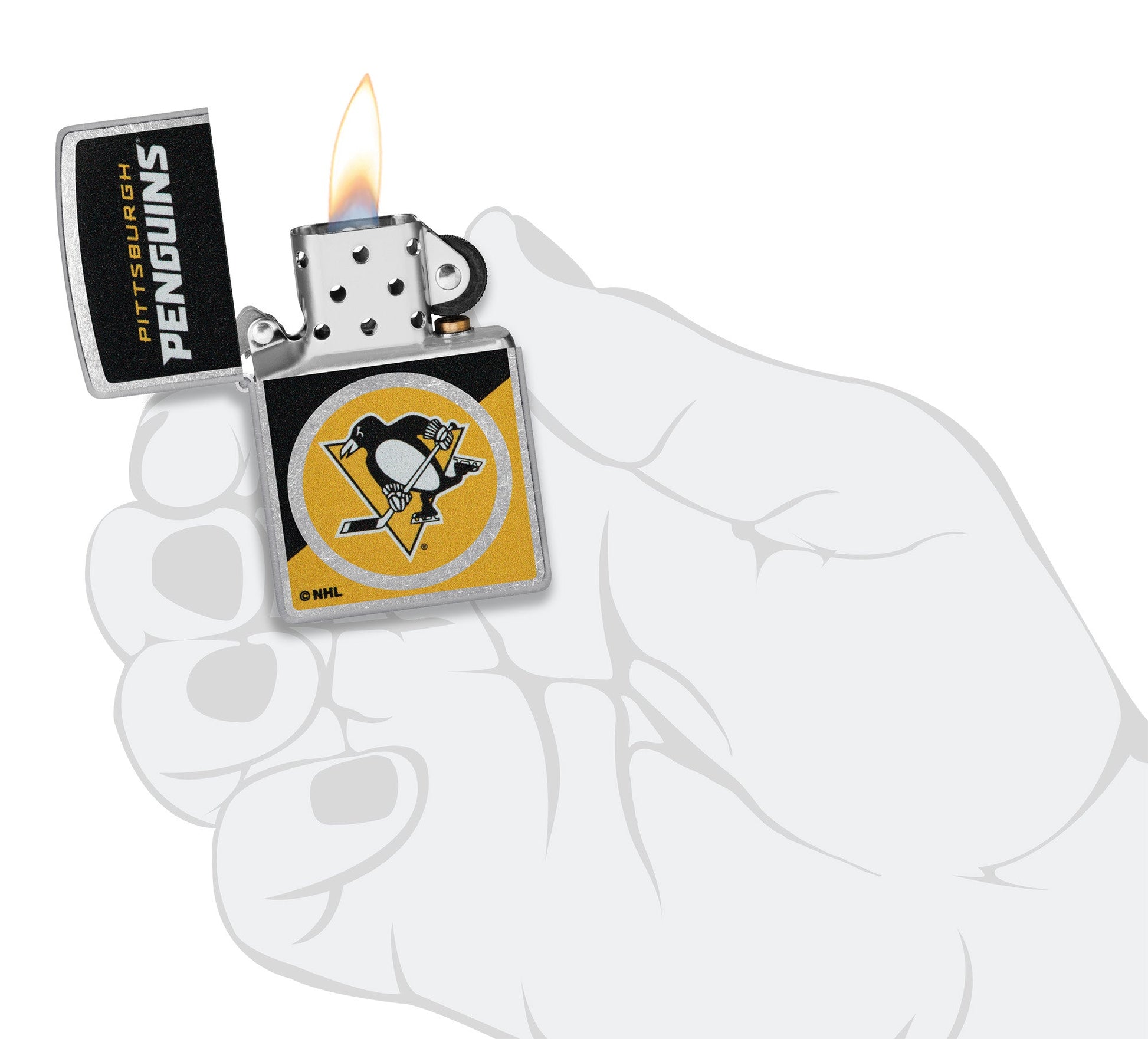 Zippo NHL® Pittsburgh Penguins® Colorblock Logo Design Street Chrome™ Windproof Lighter