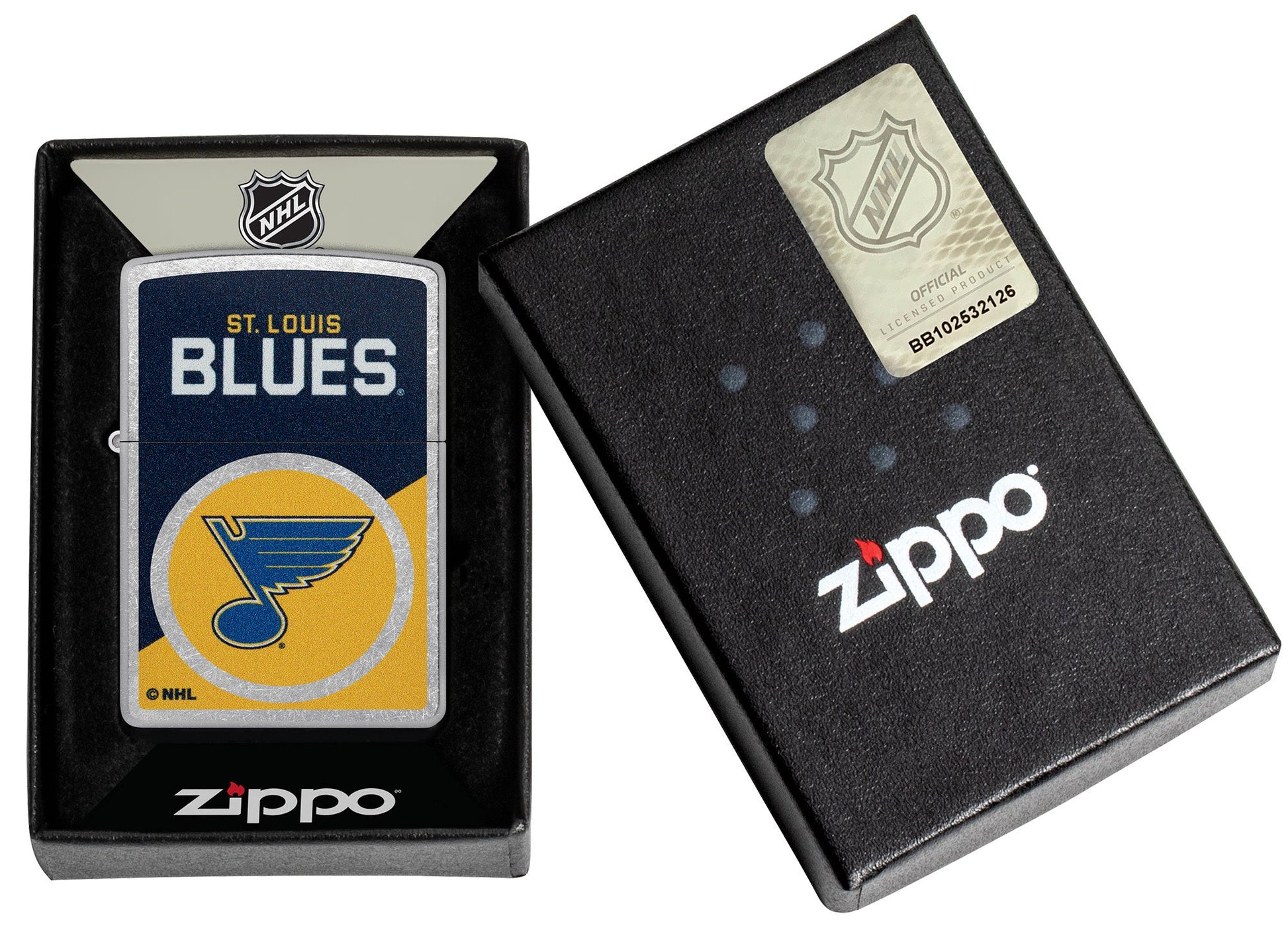 Zippo NHL® St. Louis Blues® Colorblock Logo DesignStreet Chrome™ Windproof Lighter