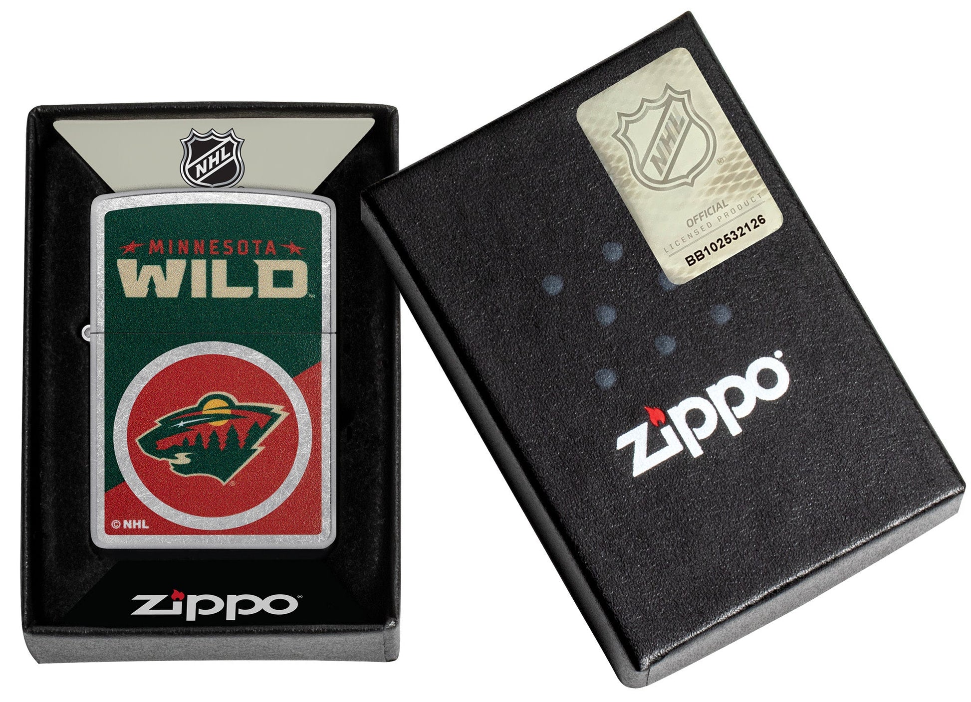 Zippo NHL® Minnesota Wild® Colorblock Logo Design Street Chrome™ Windproof Lighter