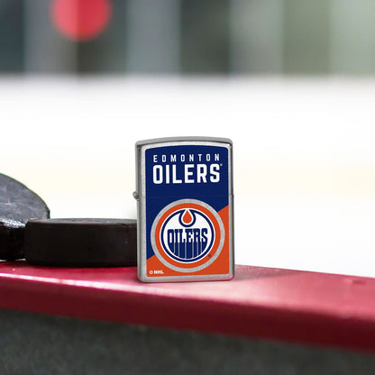Zippo NHL® Edmonton Oilers® Colorblock Logo Design Street Chrome™ Windproof Lighter