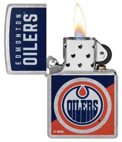 Zippo NHL® Edmonton Oilers® Colorblock Logo Design Street Chrome™ Windproof Lighter