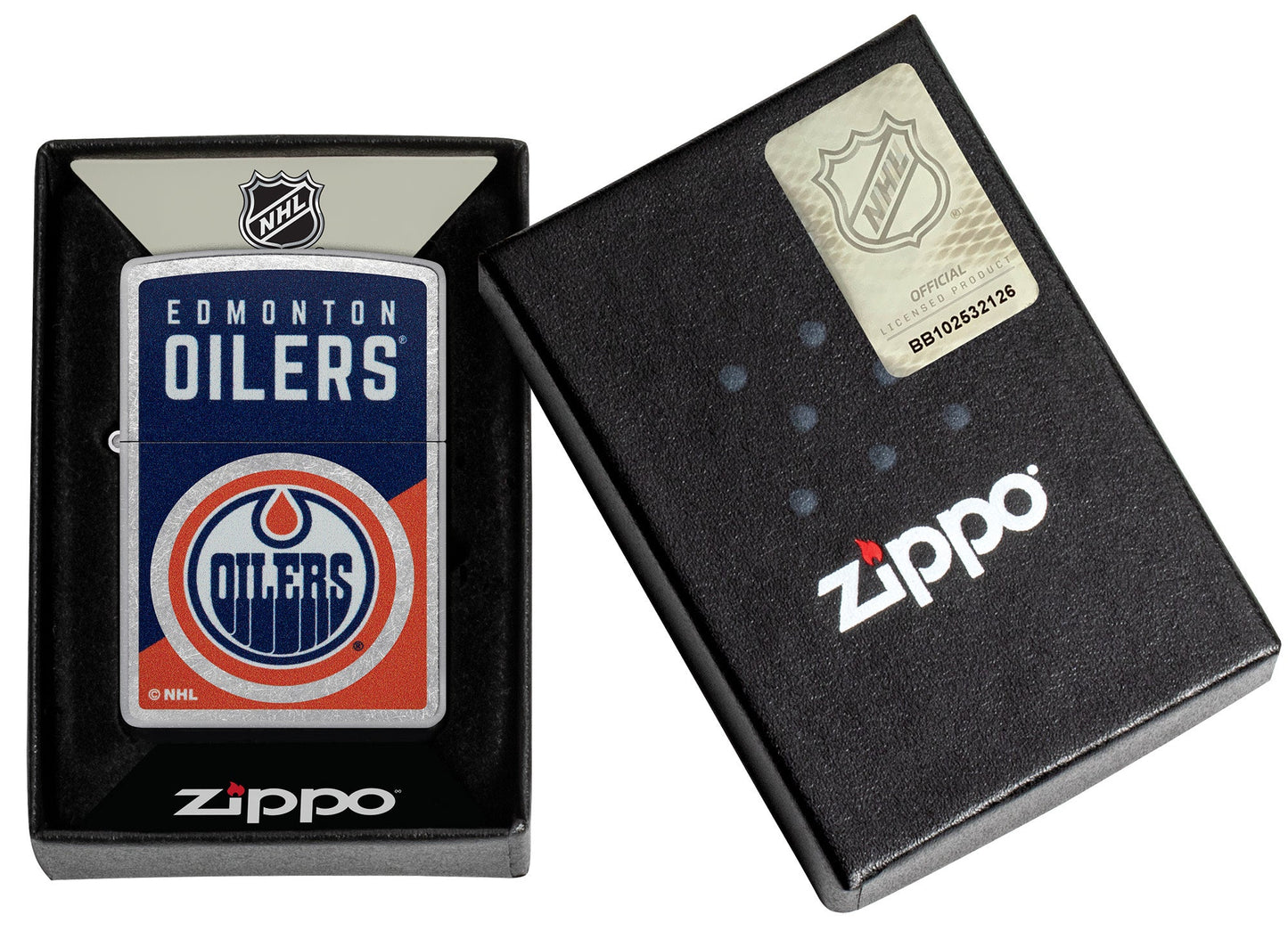 Zippo NHL® Edmonton Oilers® Colorblock Logo Design Street Chrome™ Windproof Lighter