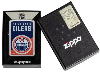Zippo NHL® Edmonton Oilers® Colorblock Logo Design Street Chrome™ Windproof Lighter