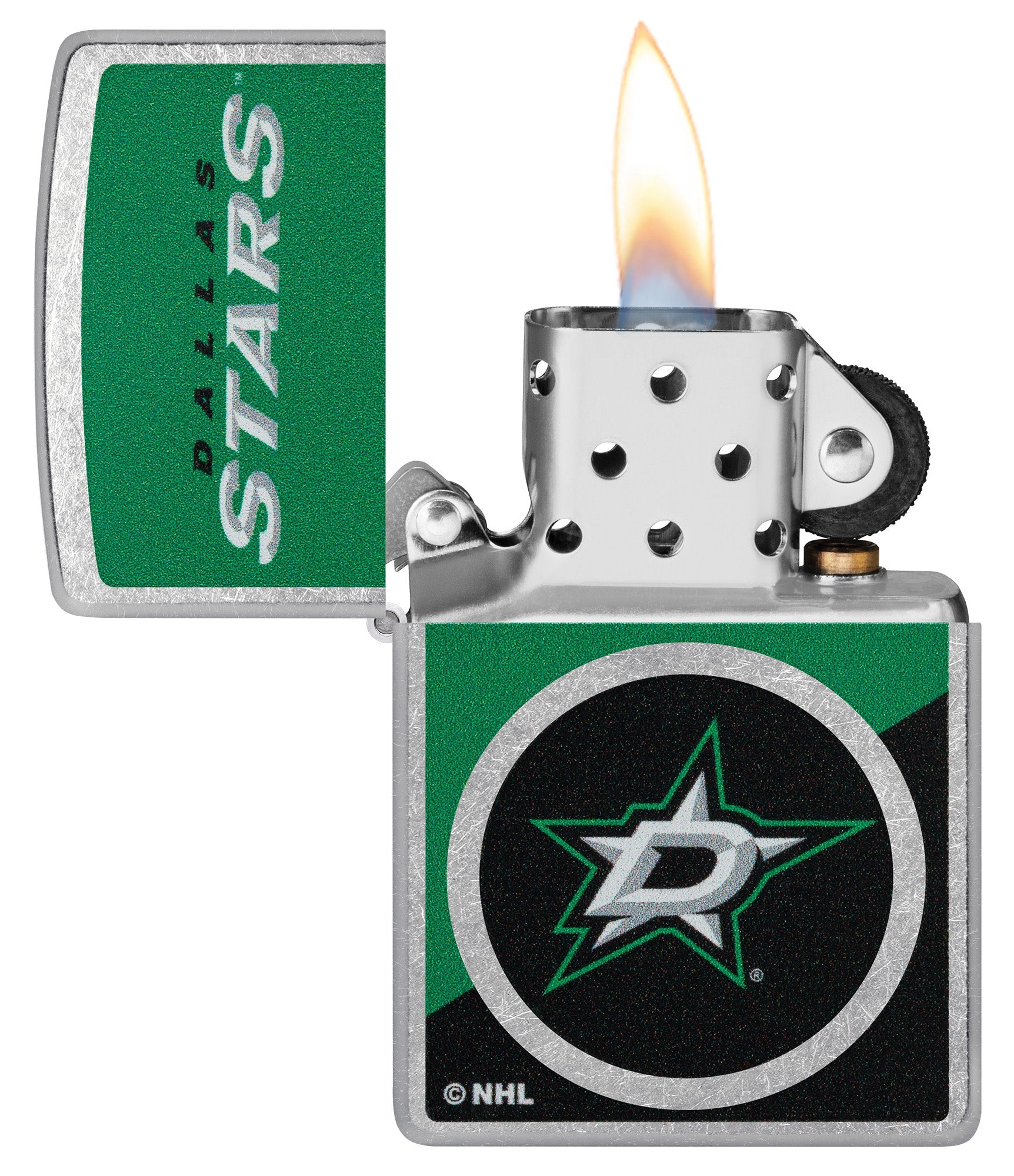 Zippo NHL® Dallas Stars™ Colorblock Logo Design Street Chrome™ Windproof Lighter