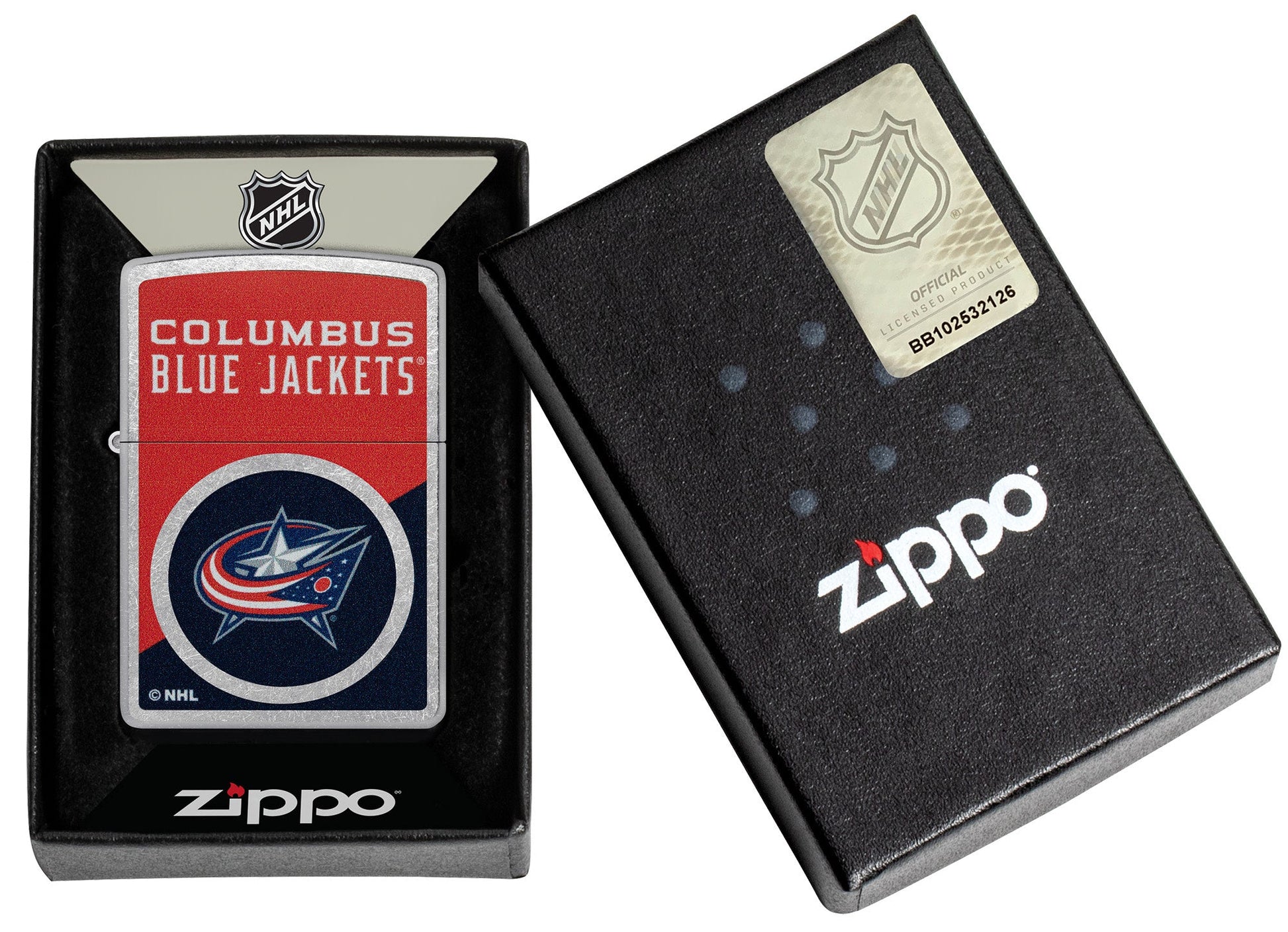 Zippo NHL® Columbus Blue Jackets® Colorblock Logo Design Street Chrome™ Windproof Lighter