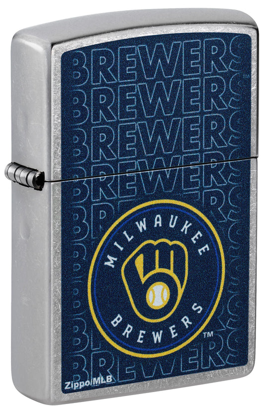 Zippo MLB® Milwaukee Brewers™ Logo Design Street Chrome Windproof Lighter