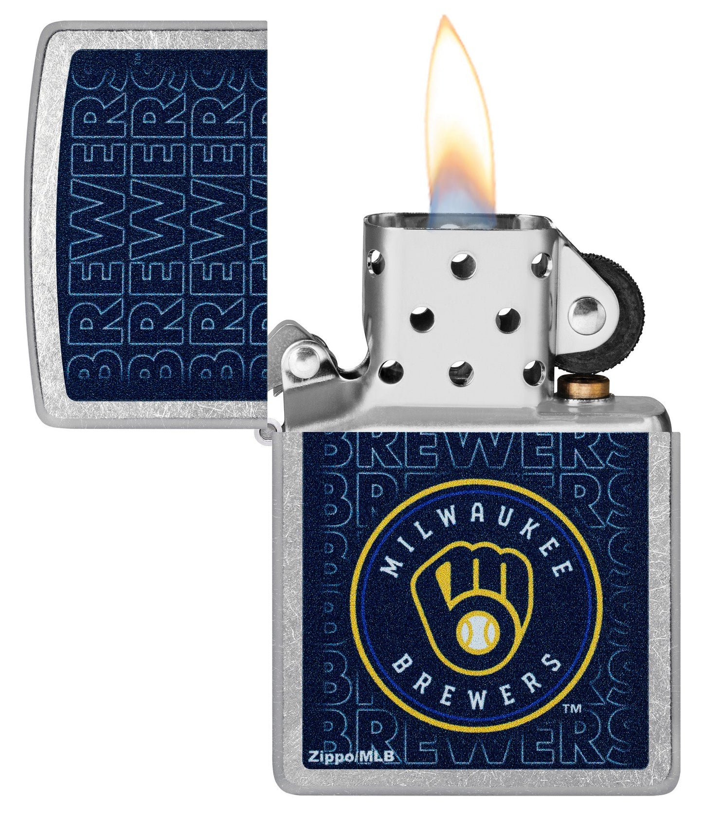 Zippo MLB® Milwaukee Brewers™ Logo Design Street Chrome Windproof Lighter