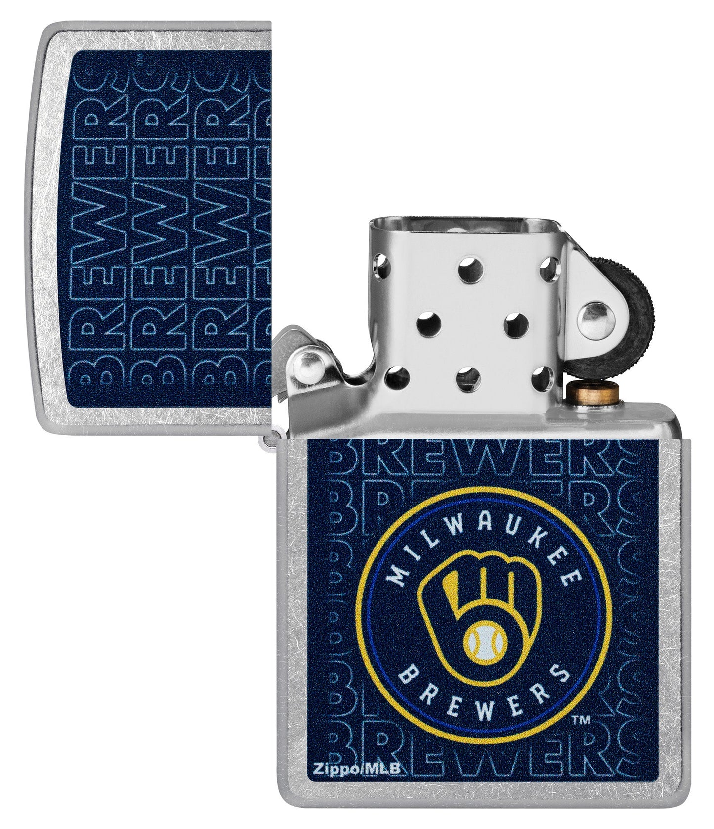 Zippo MLB® Milwaukee Brewers™ Logo Design Street Chrome Windproof Lighter
