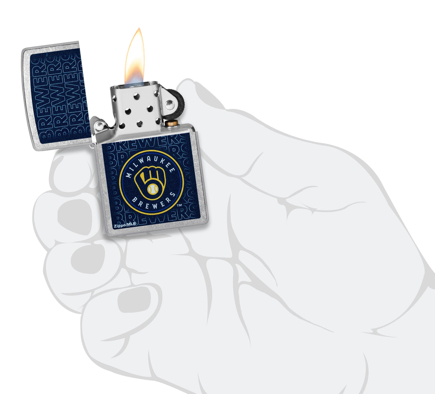 Zippo MLB® Milwaukee Brewers™ Logo Design Street Chrome Windproof Lighter