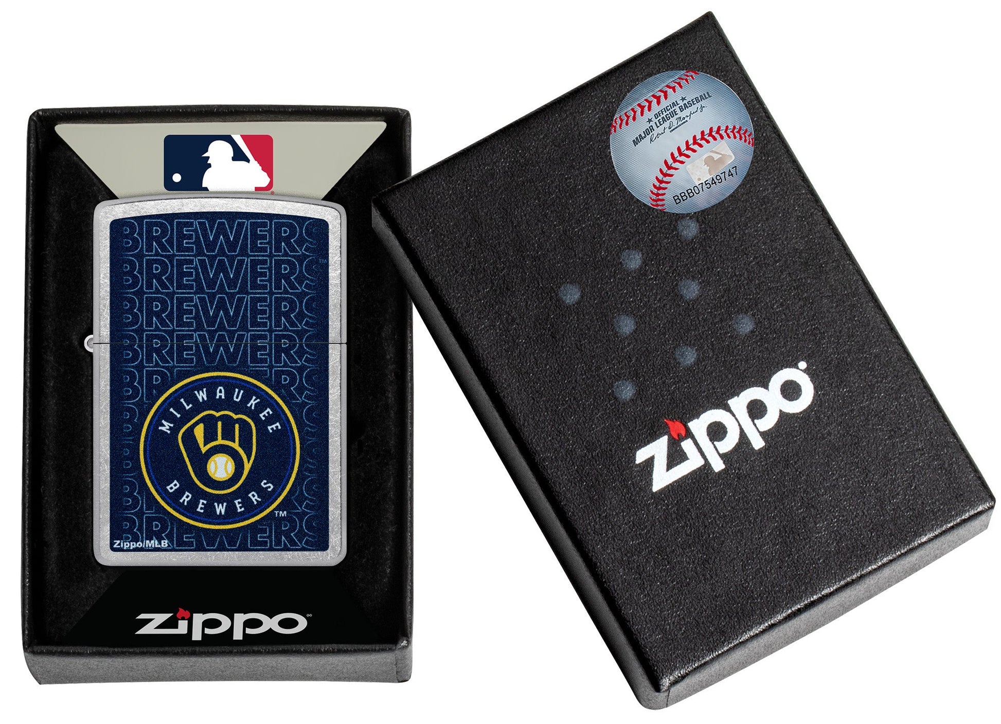 Zippo MLB® Milwaukee Brewers™ Logo Design Street Chrome Windproof Lighter