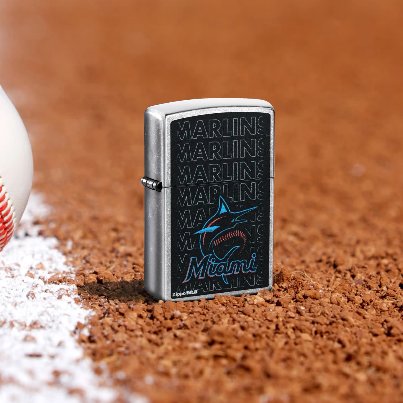Zippo MLB® Miami Marlins™ Logo Design Street Chrome Windproof Lighter