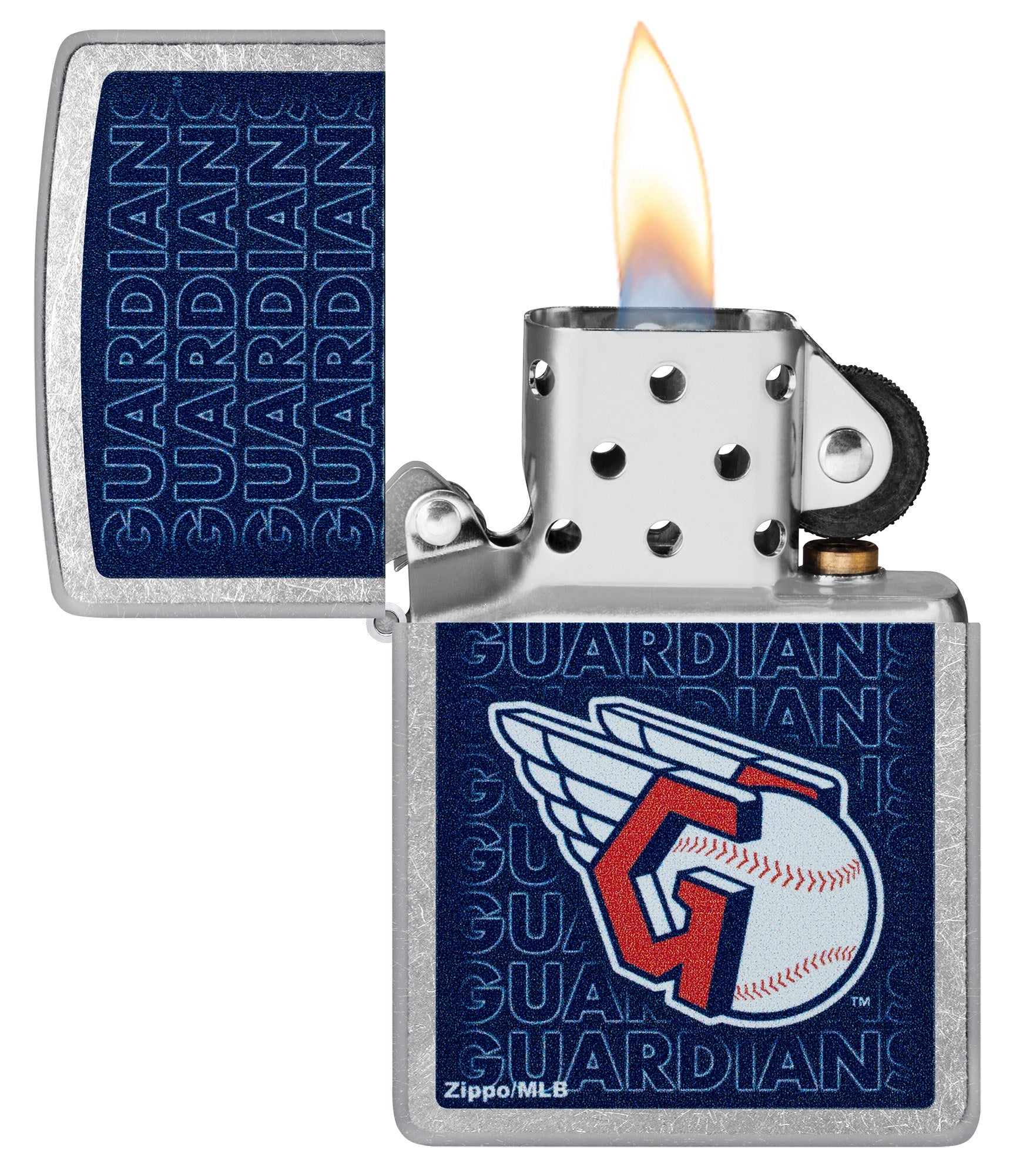 Zippo MLB® Cleveland Guardians™ Logo Design Street Chrome Windproof Lighter