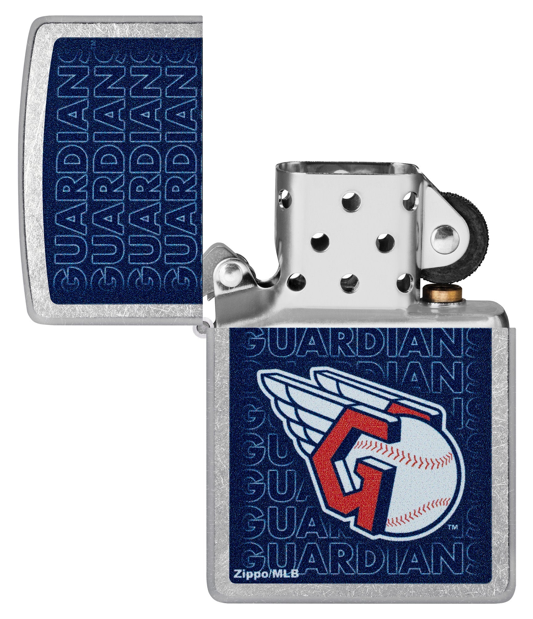 Zippo MLB® Cleveland Guardians™ Logo Design Street Chrome Windproof Lighter