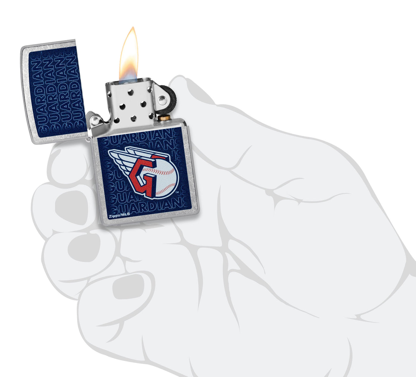 Zippo MLB® Cleveland Guardians™ Logo Design Street Chrome Windproof Lighter