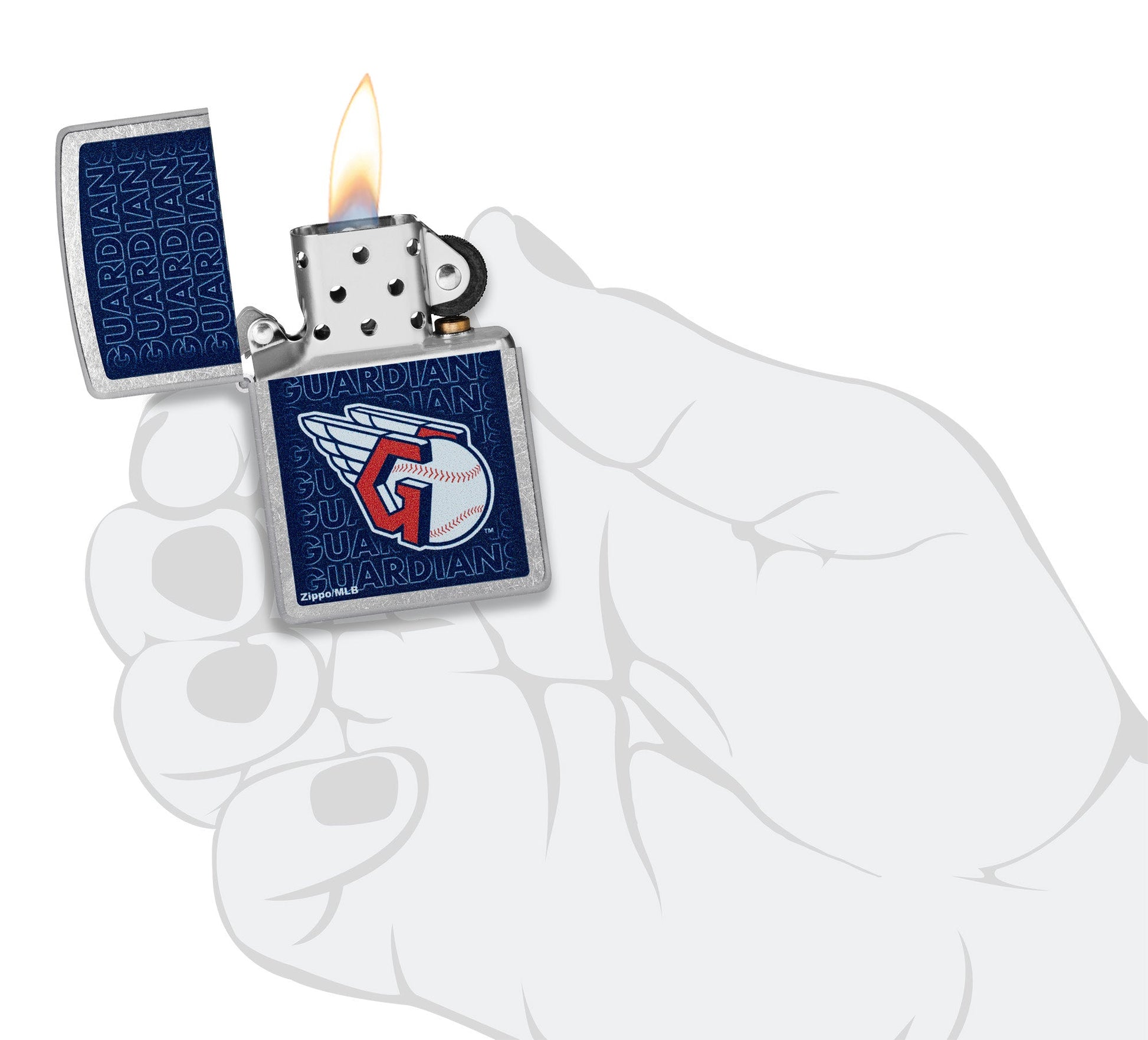 Zippo MLB® Cleveland Guardians™ Logo Design Street Chrome Windproof Lighter