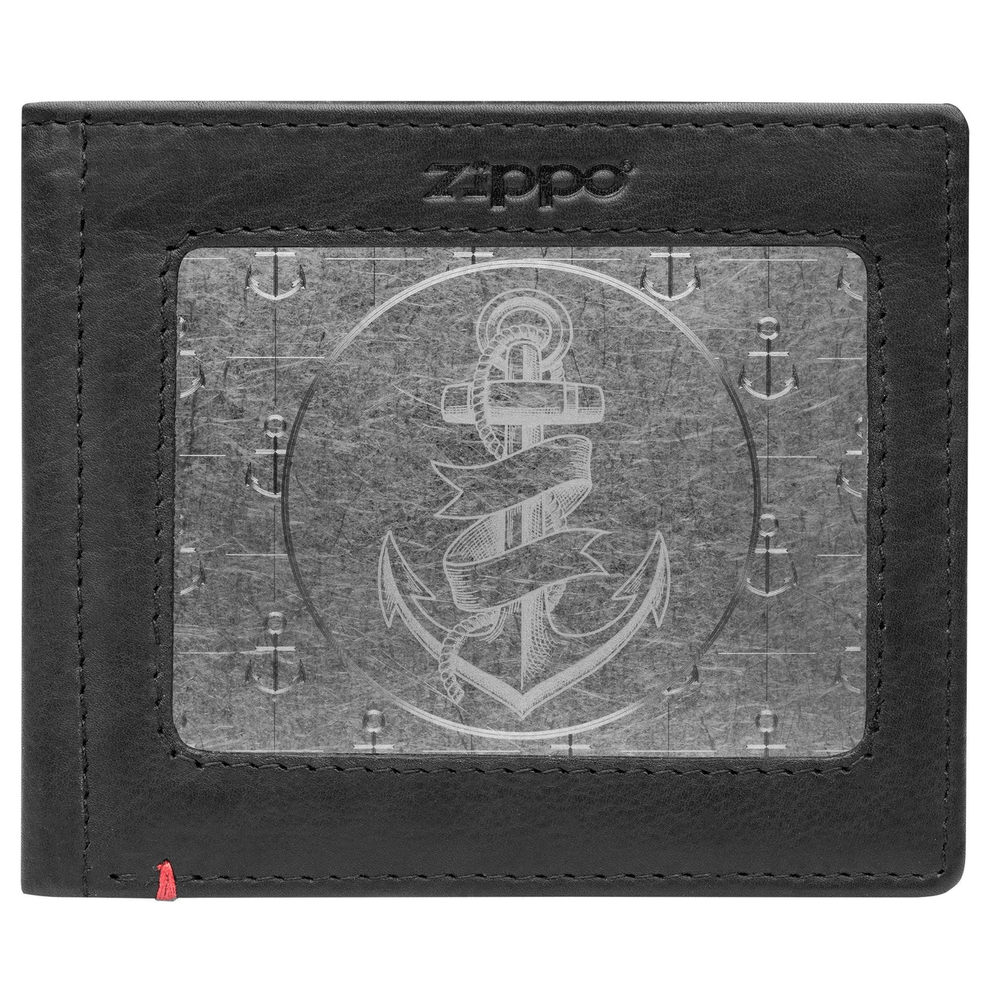 Zippo Black Leather Wallet- Anchor Metal Plate Design