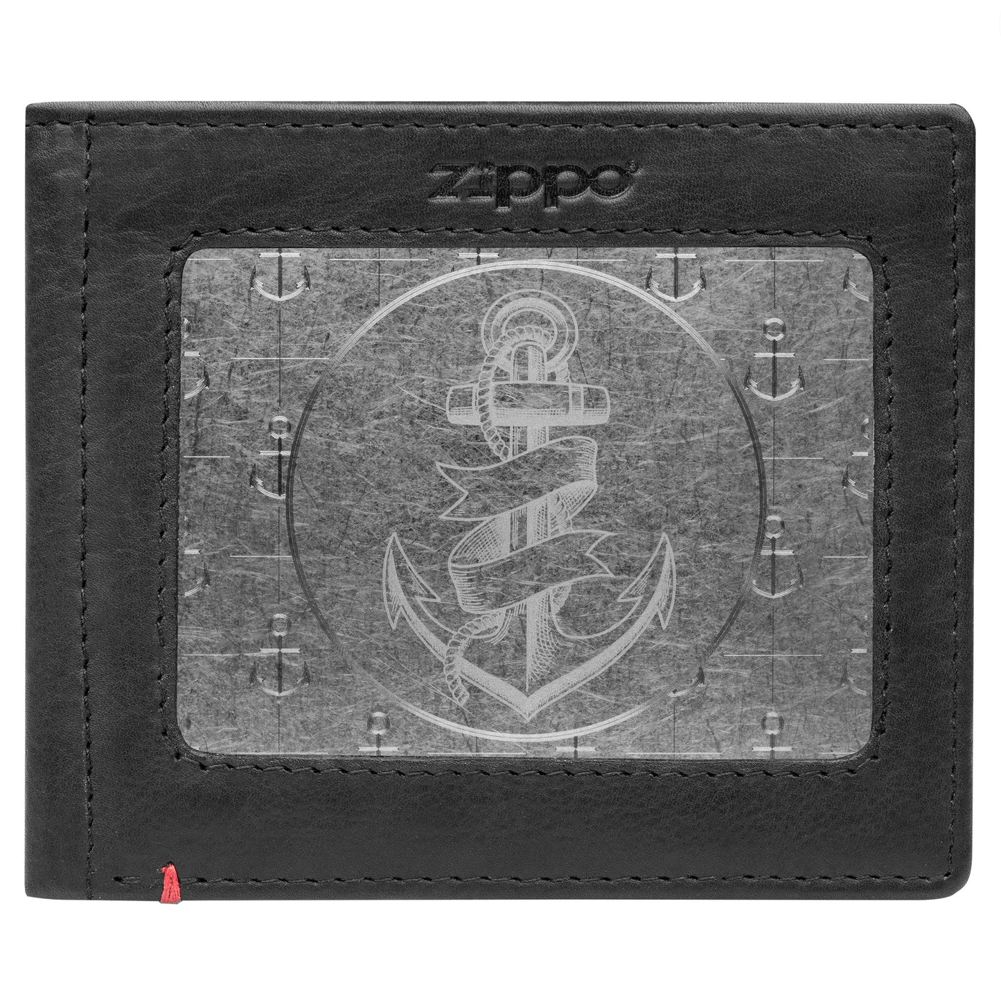 Zippo Black Leather Wallet- Anchor Metal Plate Design
