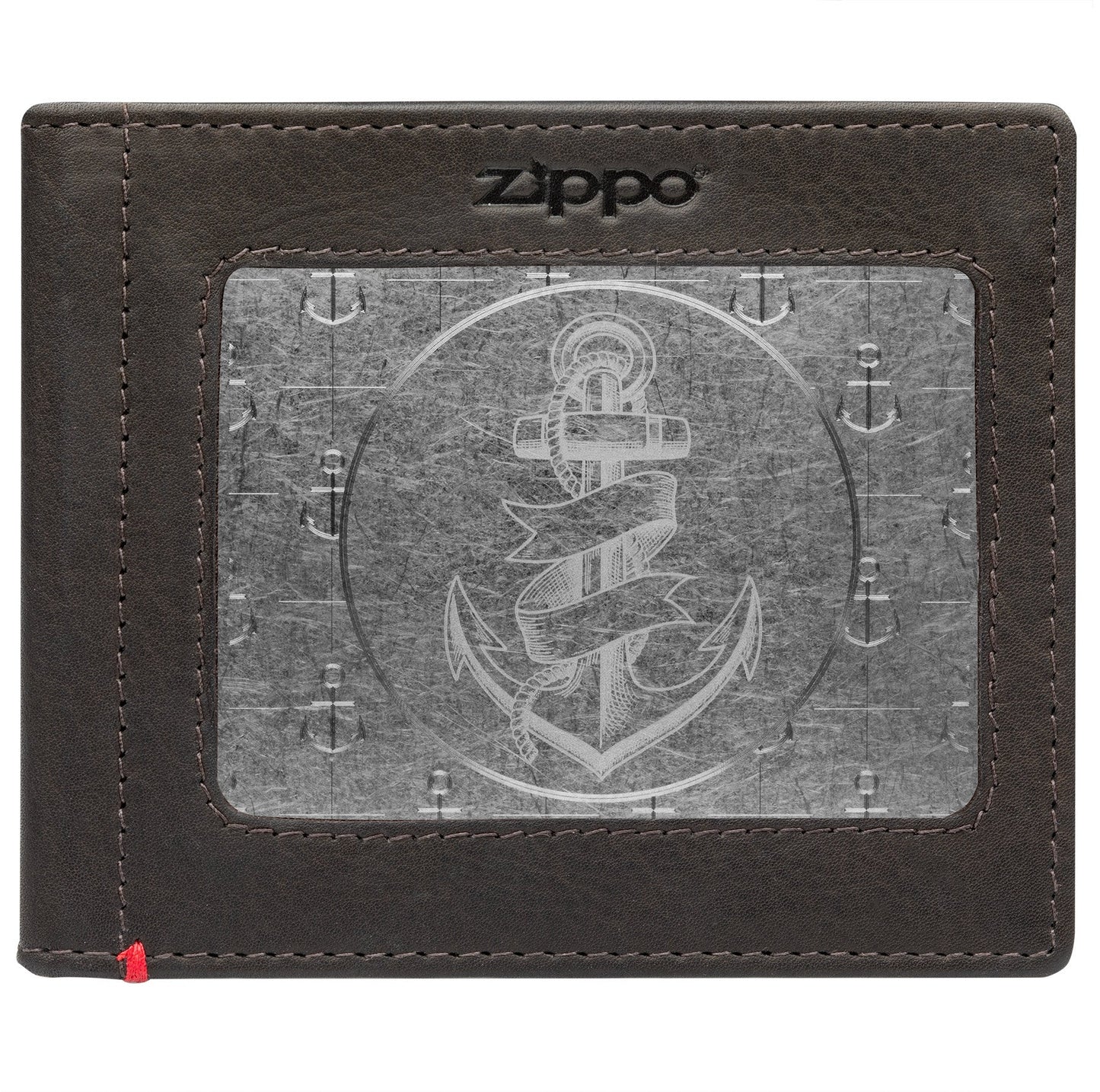 Zippo Mocha Leather Wallet- Anchor Metal Plate Design