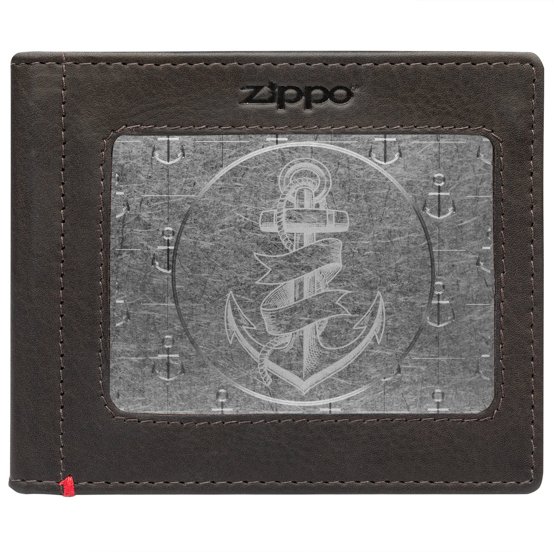 Zippo Mocha Leather Wallet- Anchor Metal Plate Design