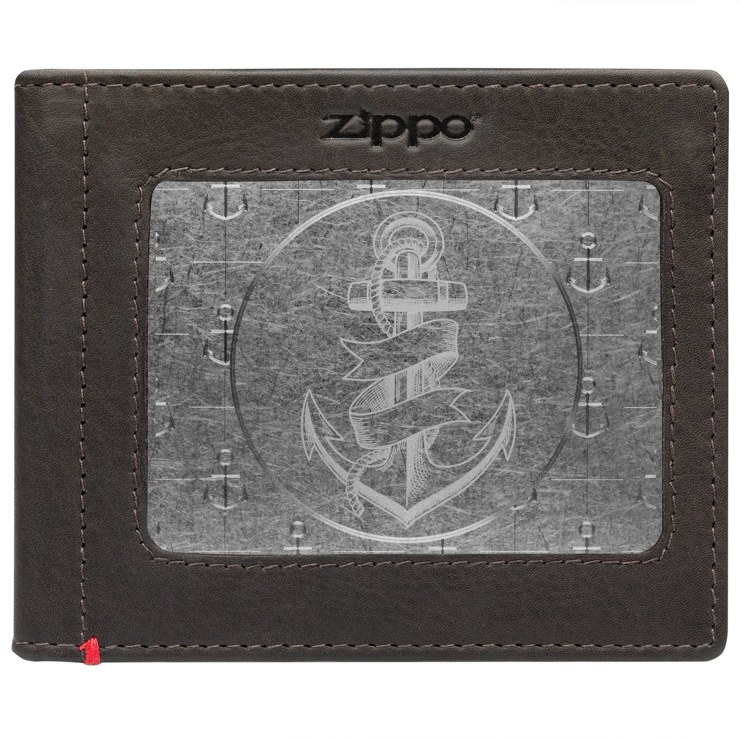 Zippo Mocha Leather Wallet- Anchor Metal Plate Design