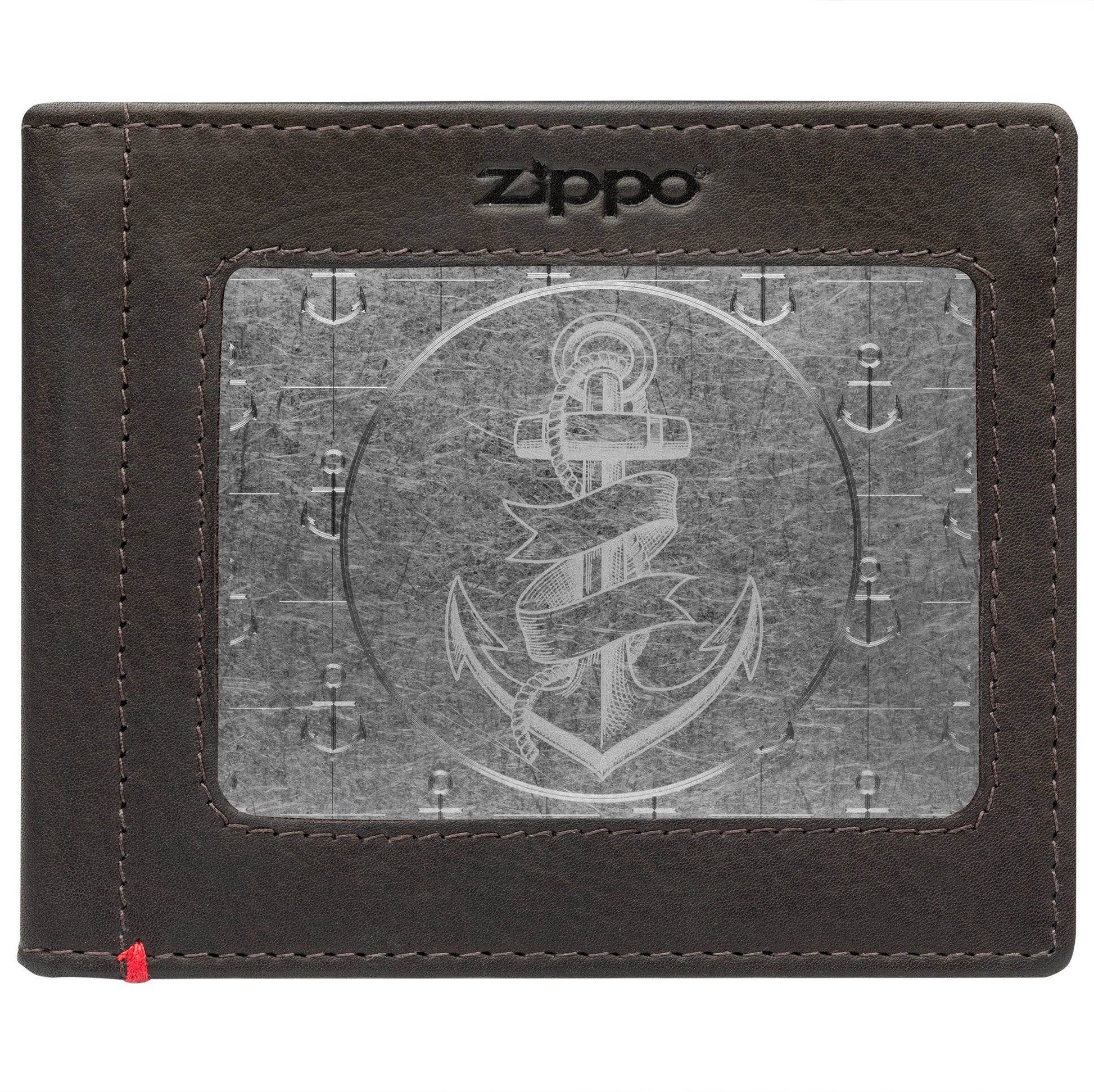 Zippo Mocha Leather Wallet- Anchor Metal Plate Design