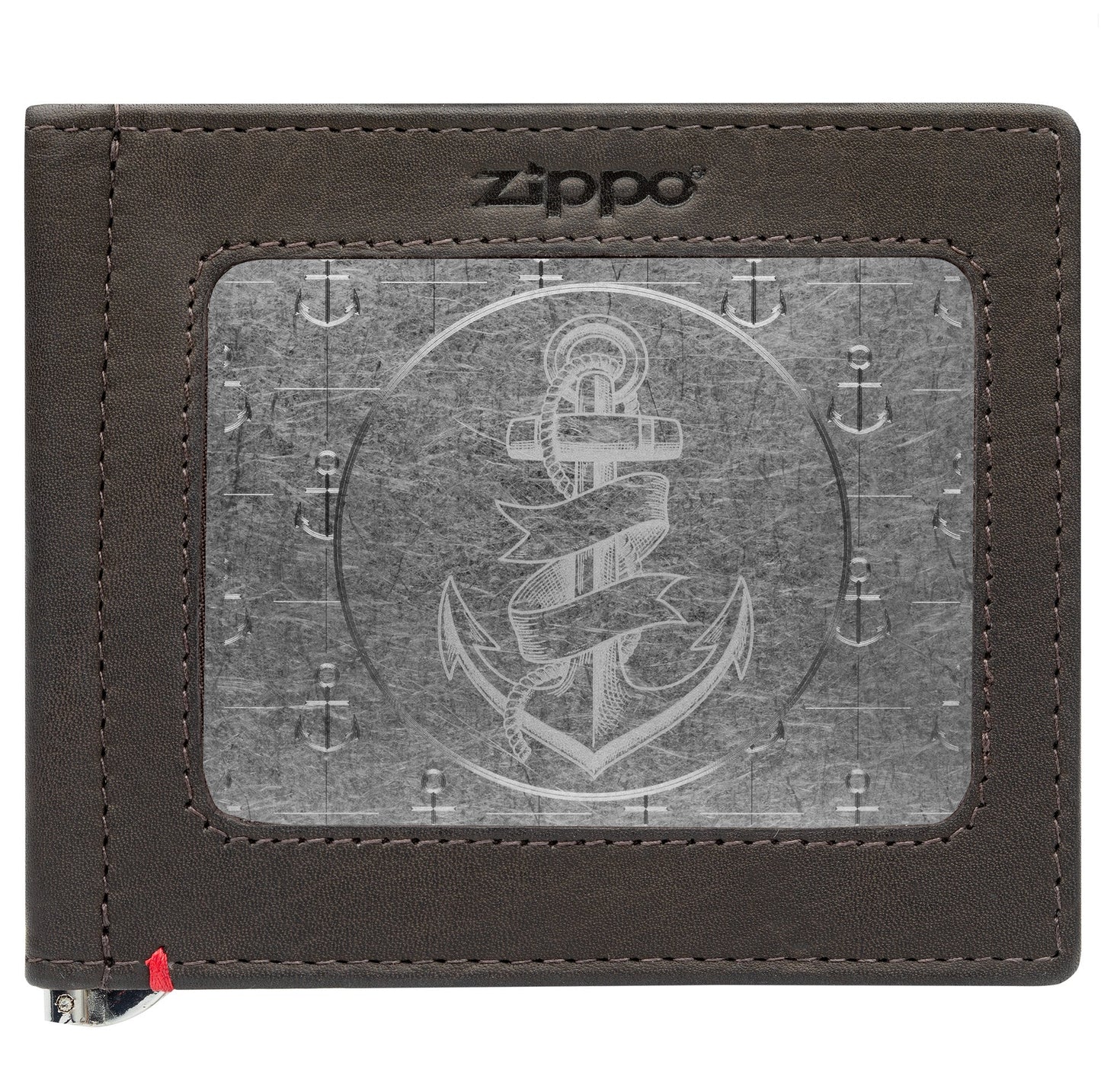 Zippo Mocha Leather Wallet- Anchor Metal Plate Design