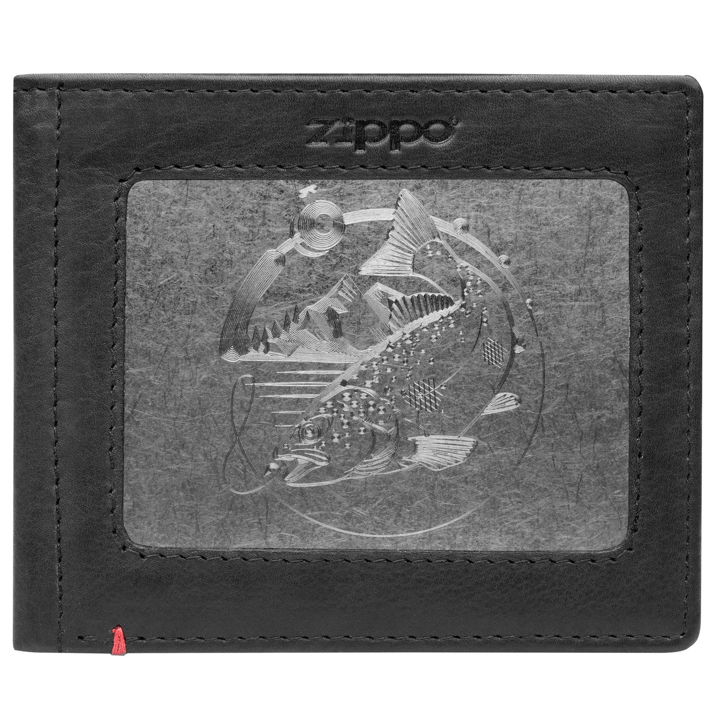 Zippo Black Leather Wallet- Bass Metal Plate Design