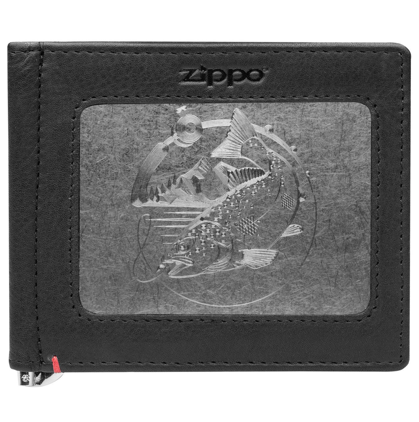 Zippo Black Leather Wallet- Bass Metal Plate Design