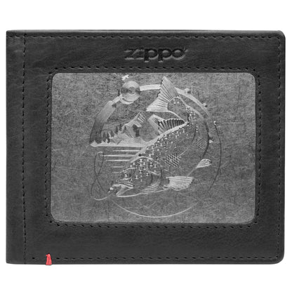 Zippo Black Leather Wallet- Bass Metal Plate Design