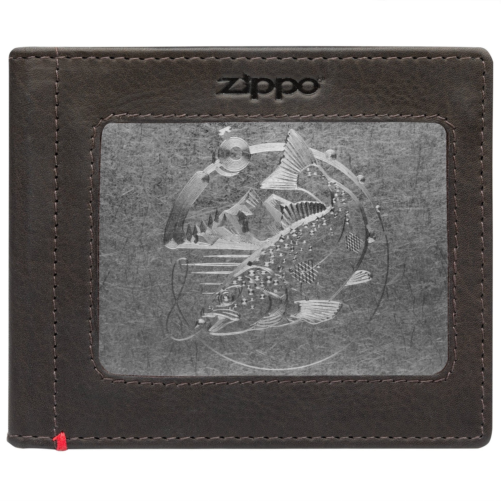 Zippo Mocha Leather Wallet- Bass Metal Plate Design