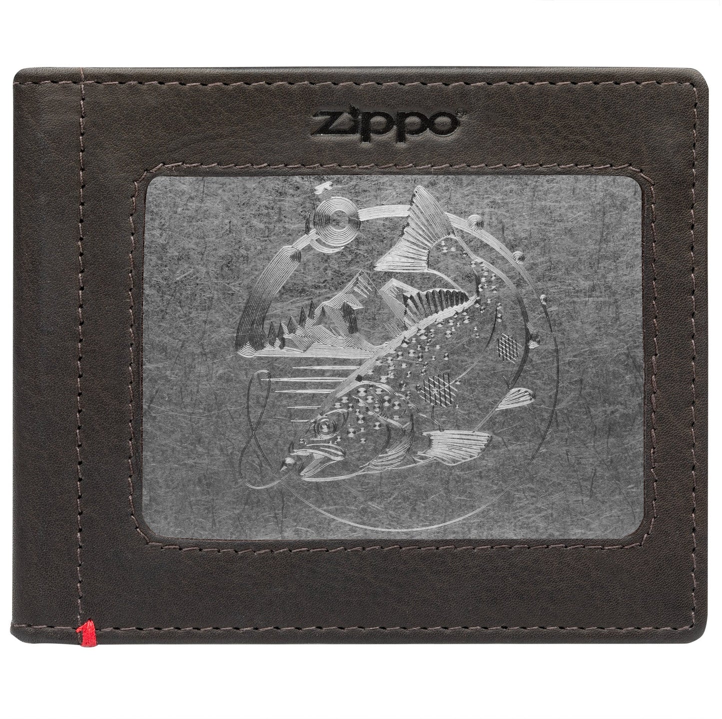 Zippo Mocha Leather Wallet- Bass Metal Plate Design