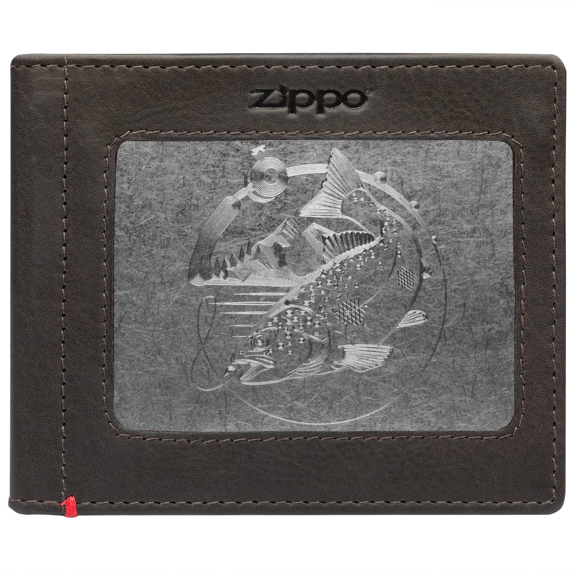 Zippo Mocha Leather Wallet- Bass Metal Plate Design