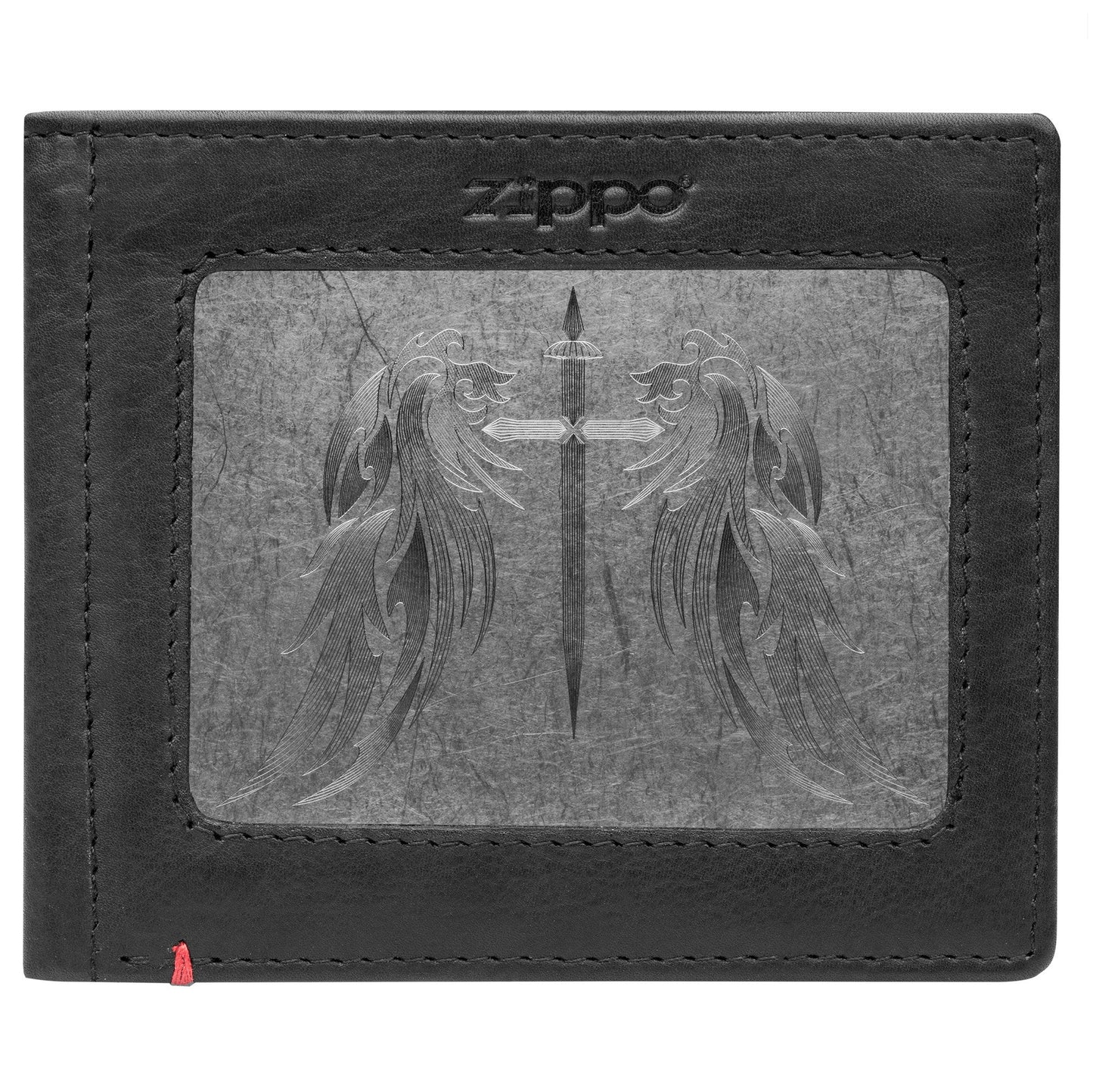 Zippo Black Leather Wallet- Cross Wings Metal Plate Design