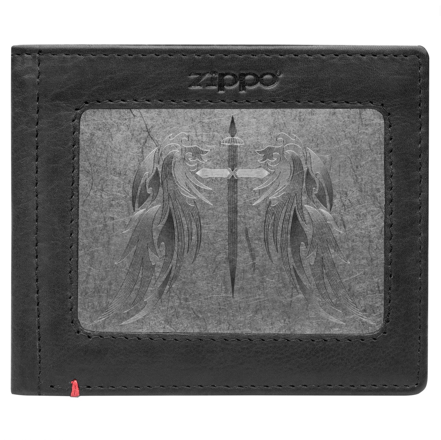 Zippo Black Leather Wallet- Cross Wings Metal Plate Design