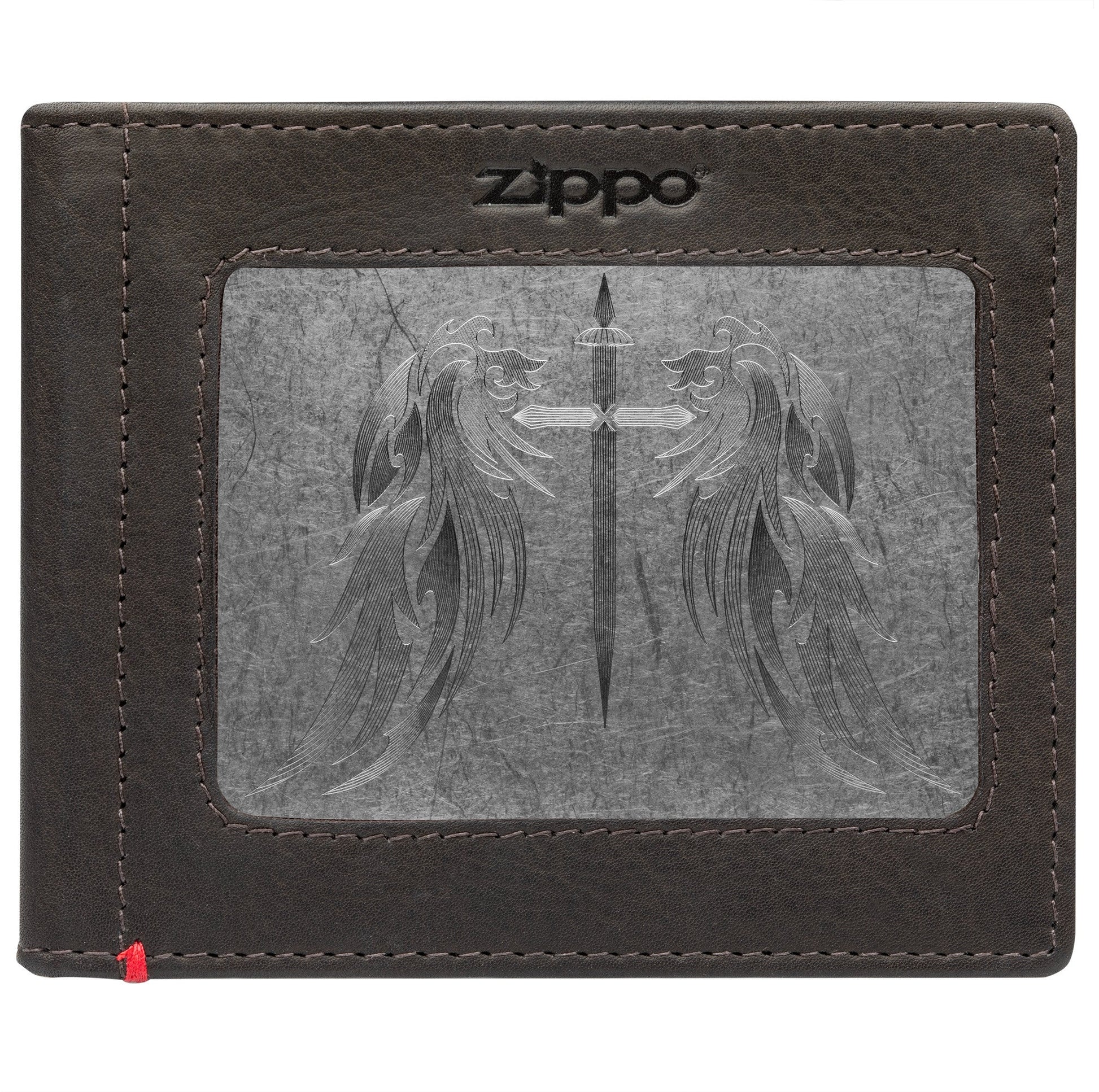 Zippo Mocha Leather Wallet- Cross Wings Metal Plate Design