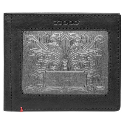 Zippo Black Leather Wallet- Fandango Metal Plate Design