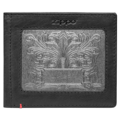 Zippo Black Leather Wallet- Fandango Metal Plate Design