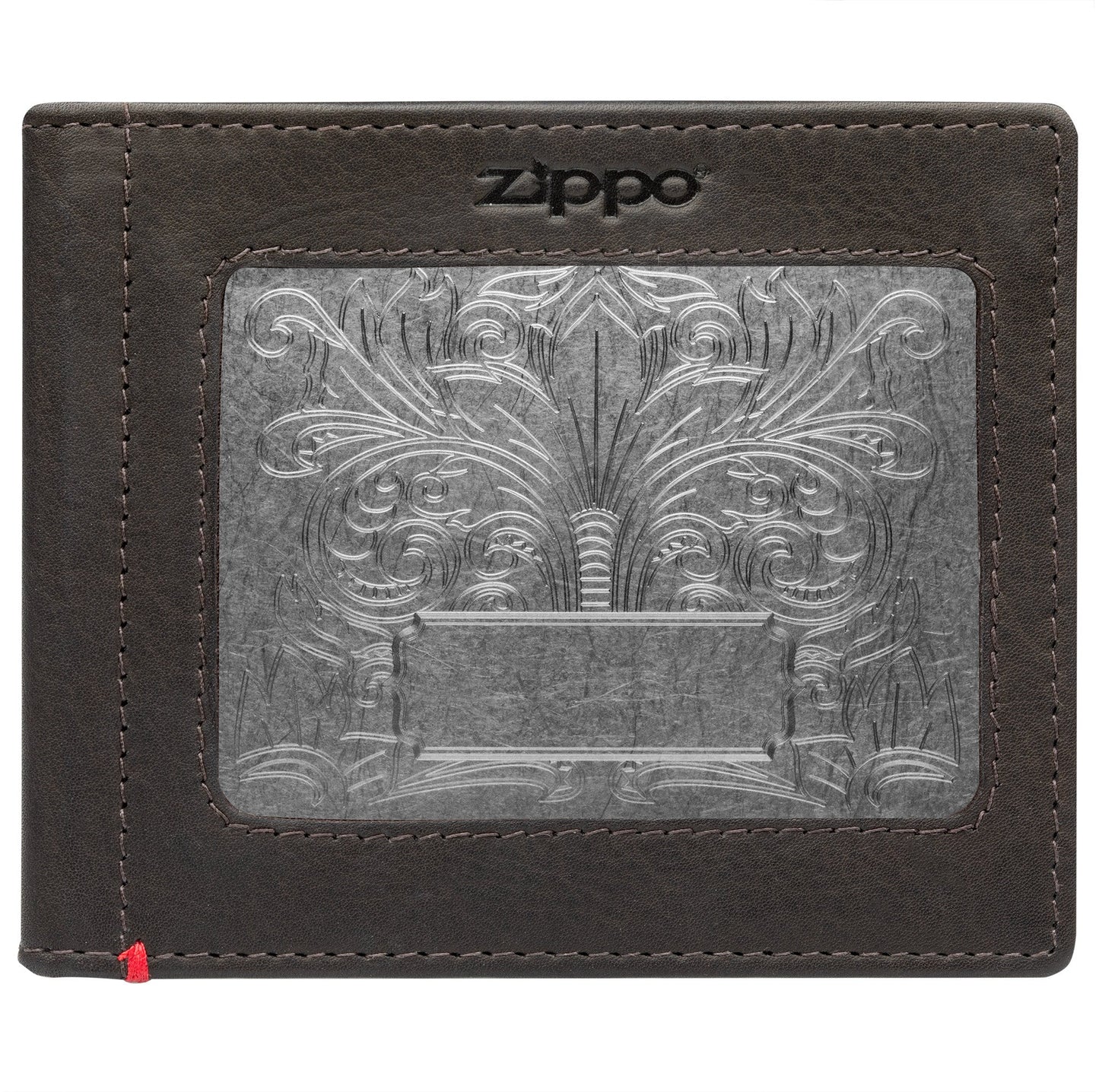 Zippo Mocha Leather Wallet- Fandango Metal Plate Design
